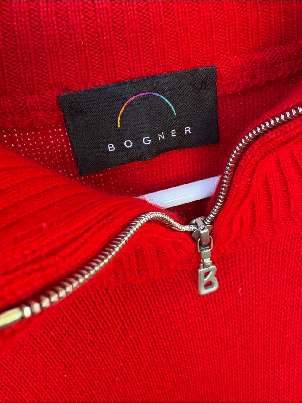 Bogner Bright Red Ribbed Half-Zip Sweater